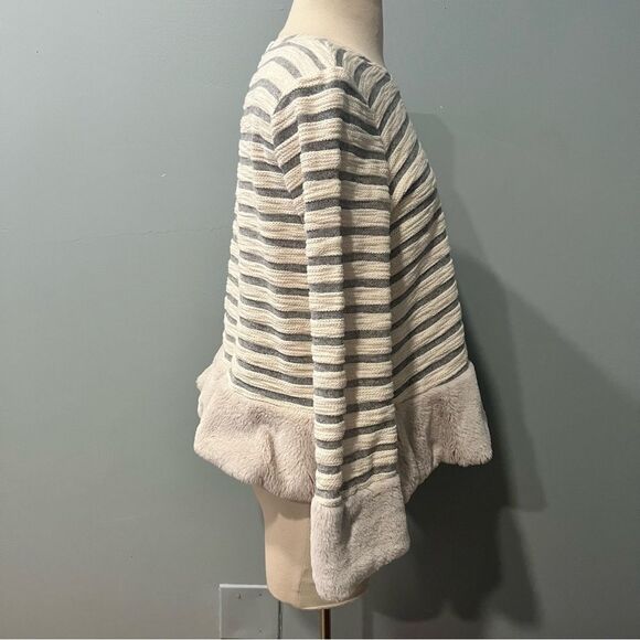 Maeve by Anthropologie Astor Fur-Trimmed Striped Pullover Size Medium - Picture 8 of 12